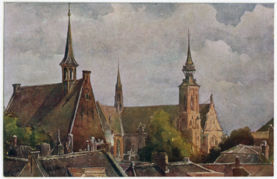 26193 Gezicht uit het westen op de Lutherse kerk (Hamburgerstraat) en de St.-Catharinakerk (Lange Nieuwstraat) te ...